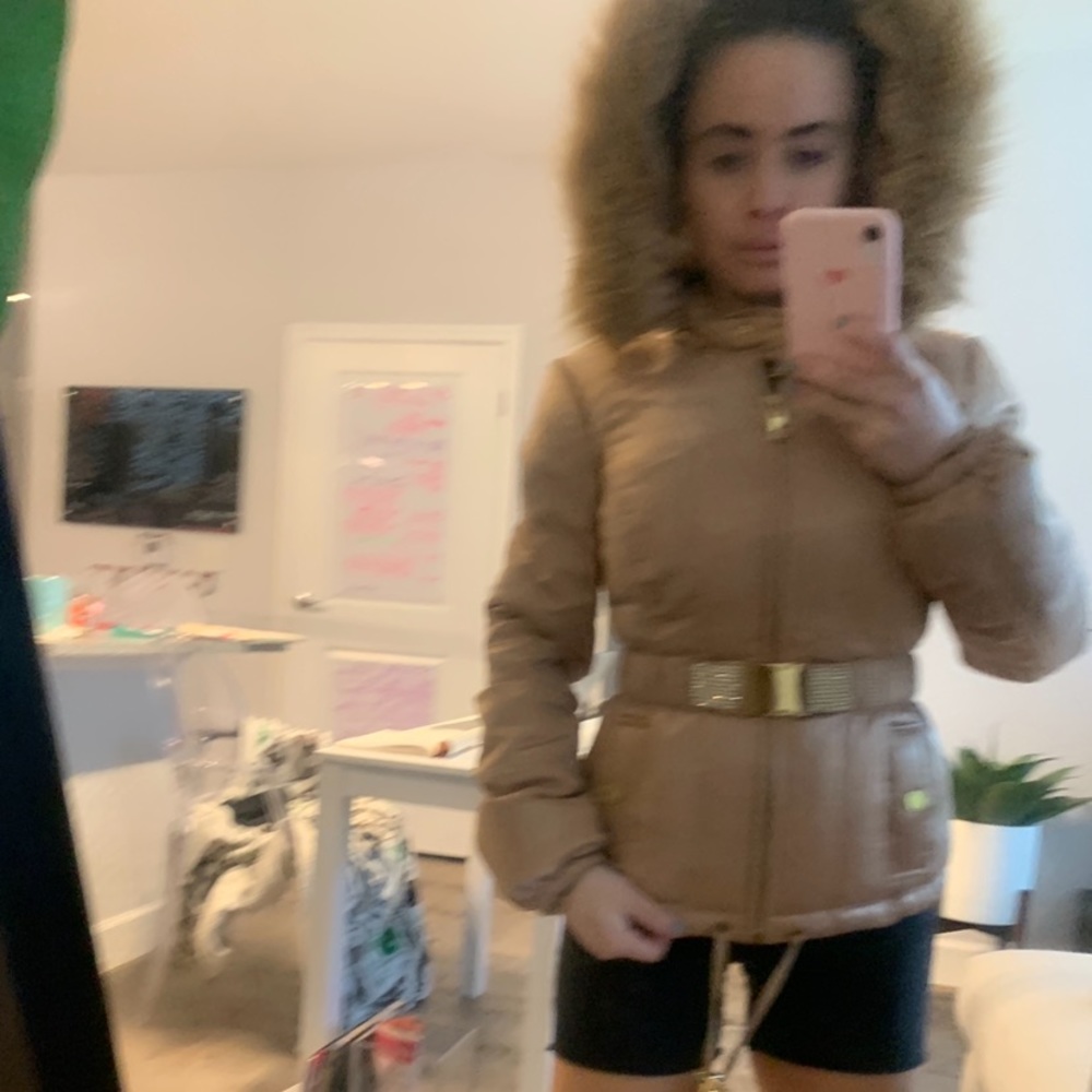 Nude puffer bebe fur and rhinestones